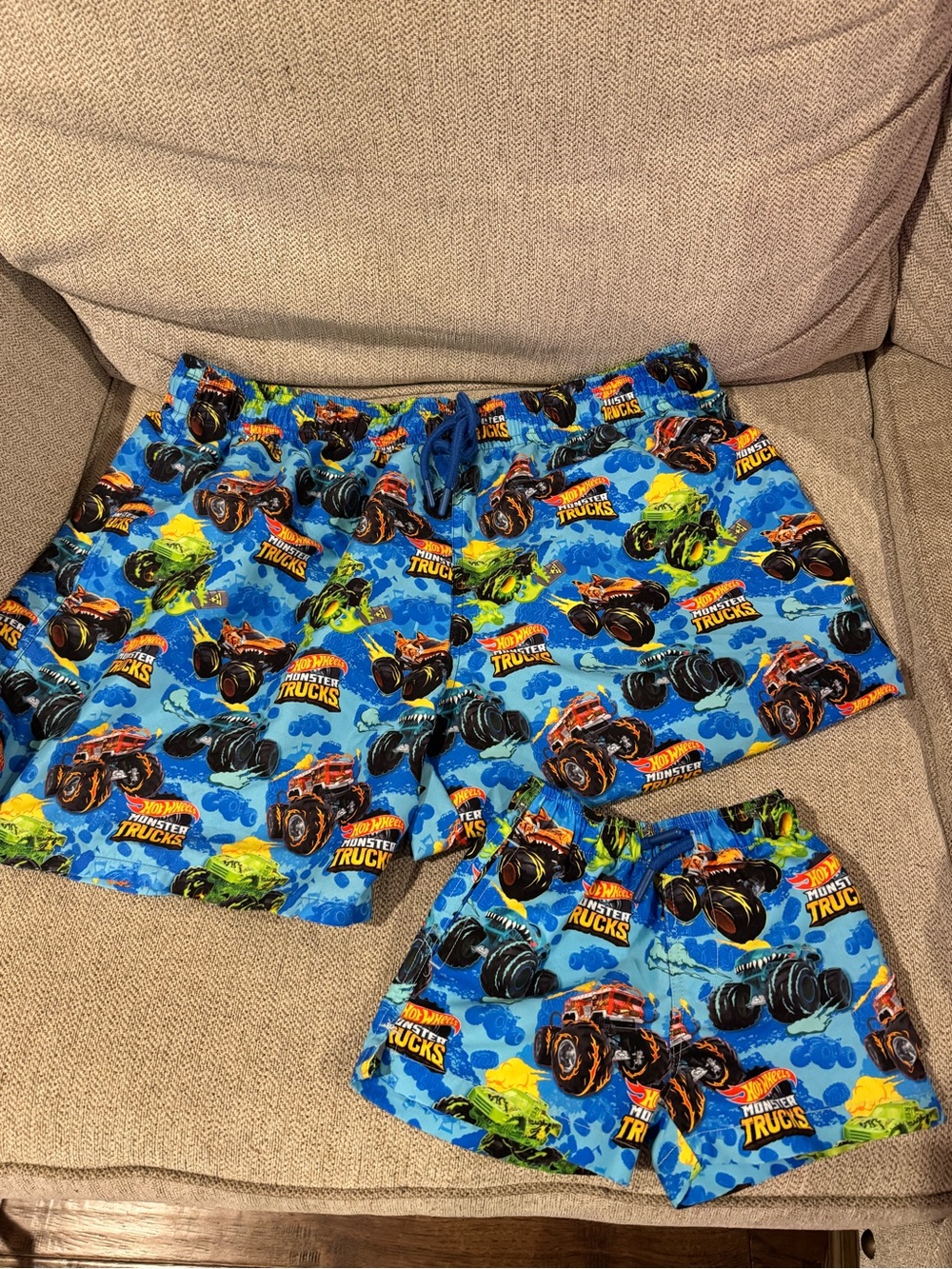 Posh Peanut Hot Wheels Monster Trucks Swim Trunks Men’s XL & Infant